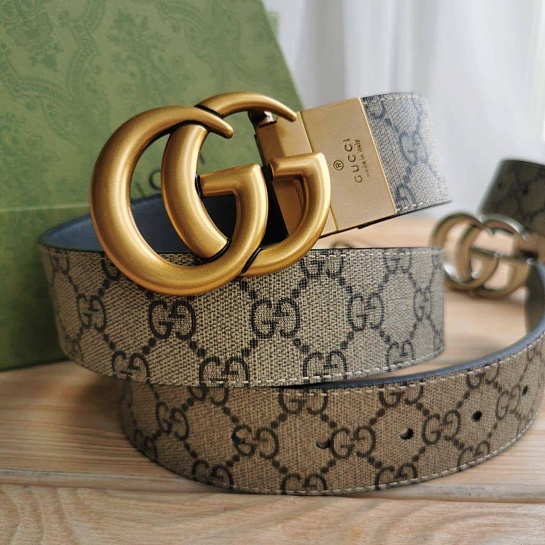 Двусторонний ремень Gucci GG Monogram - Gold (ширина 4 см, длина 80 / 85 см)