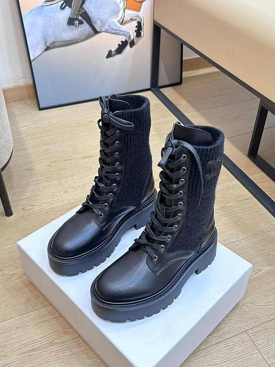 Женские комбинированные ботинки Celine Premium - Black