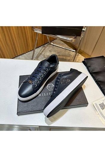 Мужские кожаные кроссовки Philipp Plein синего цвета   