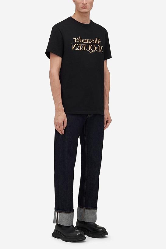 Мужская чёрная футболка Alexander McQueen Reverse logo