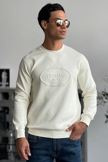 Мужской белый свитшот Prada logo-embroidered   