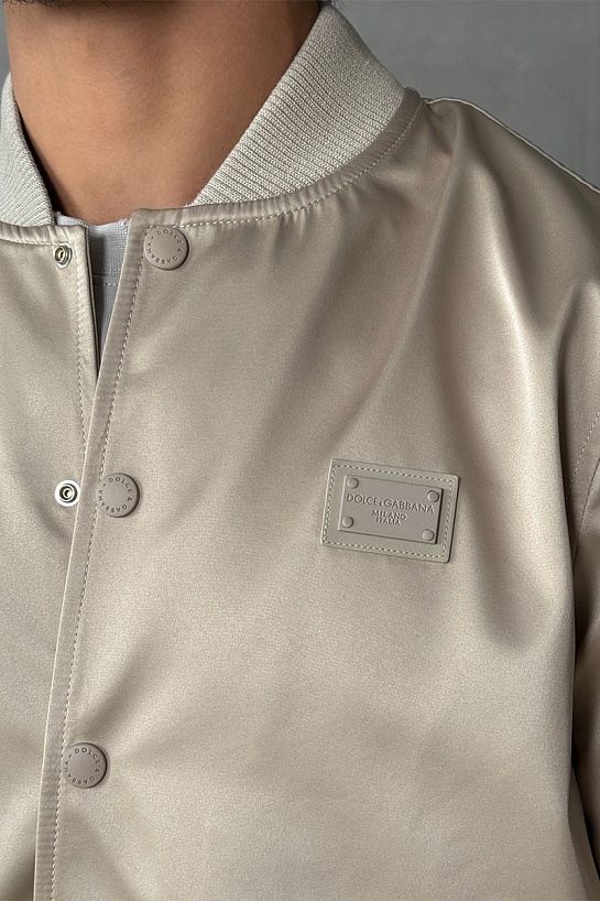 Мужской бежевый бомбер Dolce & Gabbana logo-plaque