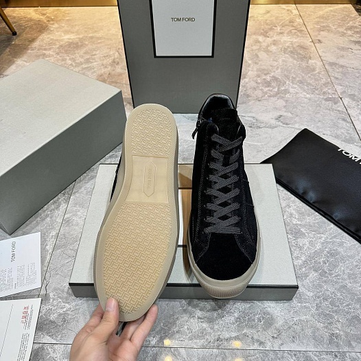 Замшевые кроссовки с мехом Tom Ford high-top - Black   