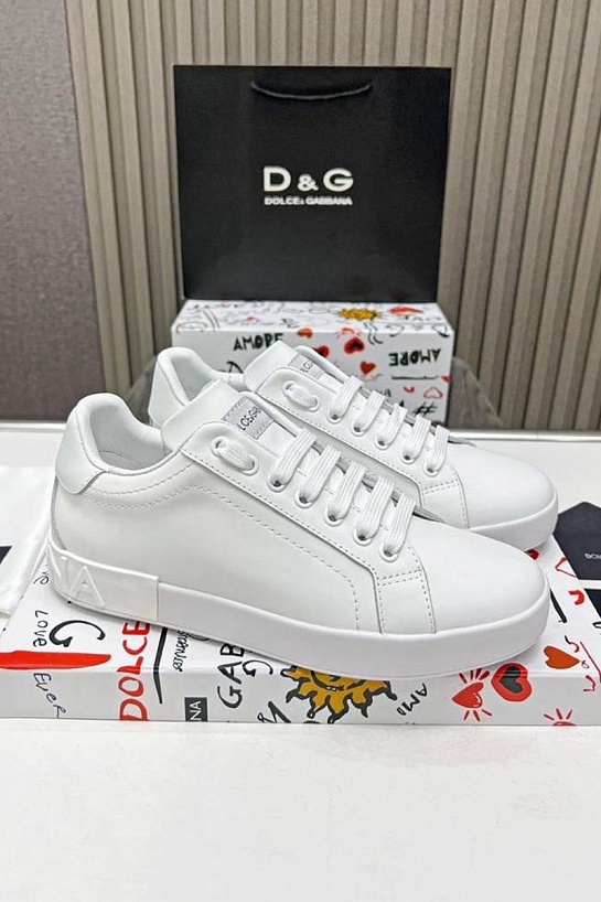 Кожаные кроссовки белого цвета Dolce & Gabbana Portofino