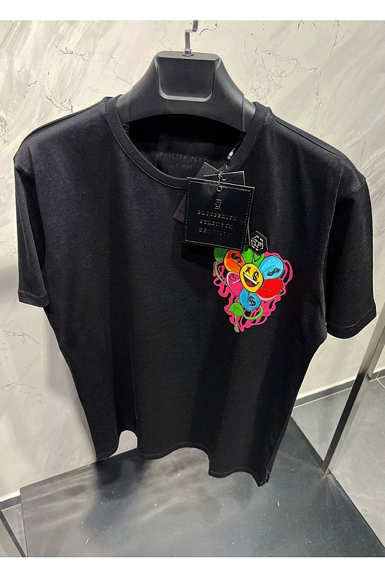 Футболка чёрного цвета Philipp Plein Flowers graphic-print