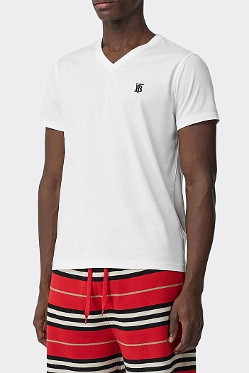 Белая футболка Burberry Monogram Motif V-neck   