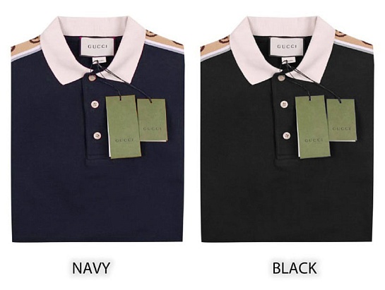 Чёрное поло Gucci Interlocking G stripe