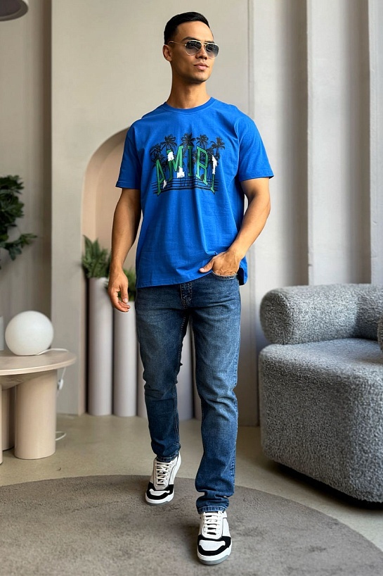 Синяя оверсайз футболка Amiri Varsity Palms