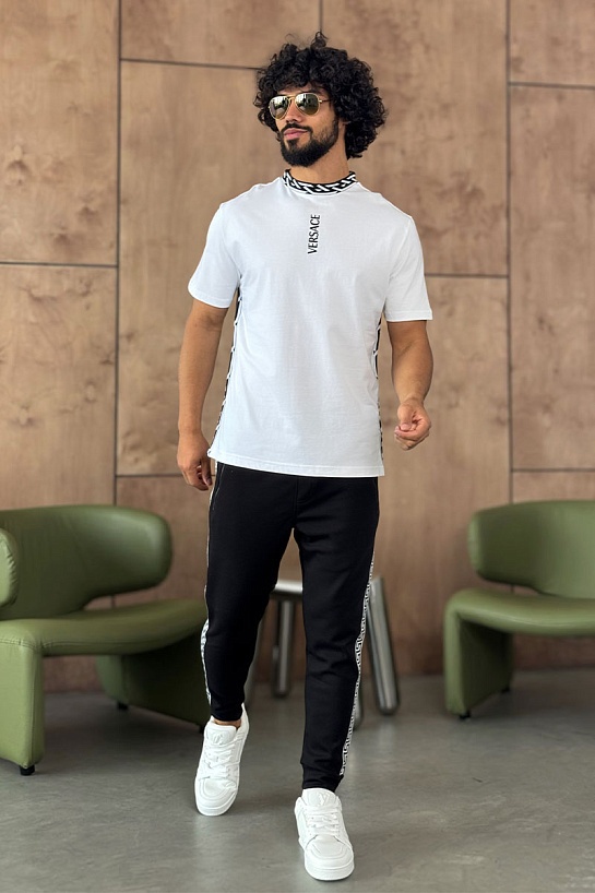 Белая мужская футболка Versace La Greca trim
