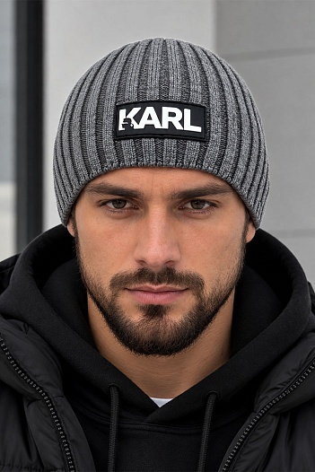 Мужская шапка серого цвета Karl Lagerfeld logo-patch   