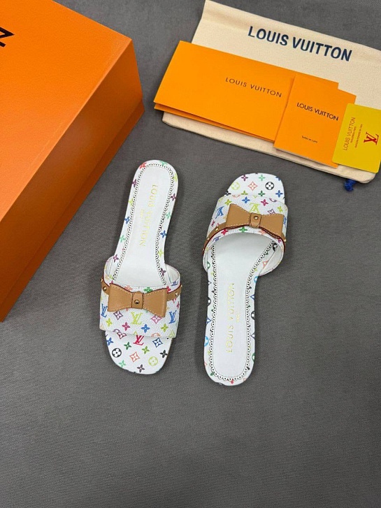 Женские кожаные шлёпанцы Louis Vuitton x Takashi Murakami Multicolore premium