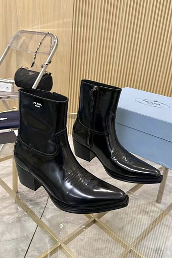 Женские кожаные сапоги Prada premium - Black   