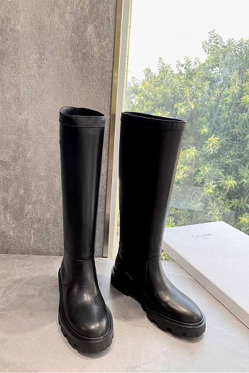 Женские кожаные сапоги Celine Military - Black   