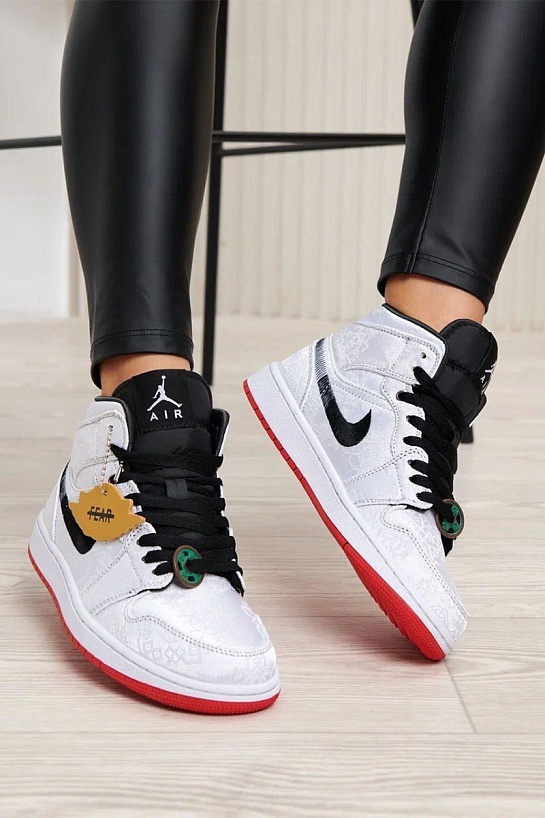 Женские кроссовки Nike Dunk High - White / Black / Red