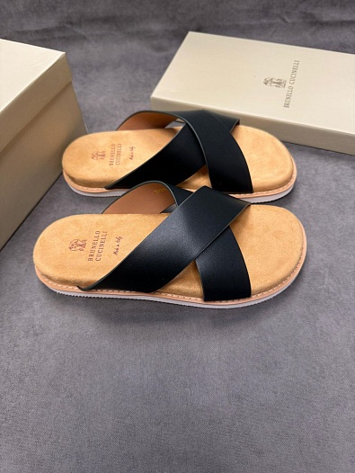 Кожаные шлёпанцы Brunello Cucinelli Crossover - Navy   