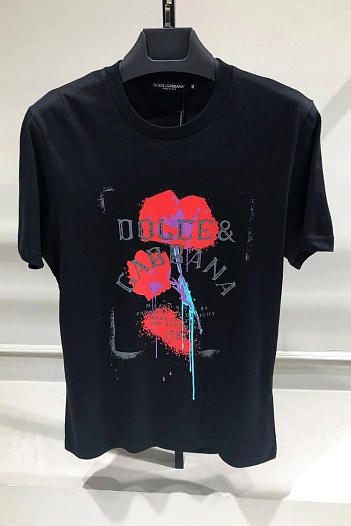 Чёрная мужская футболка Dolce&Gabbana floral logo-print   