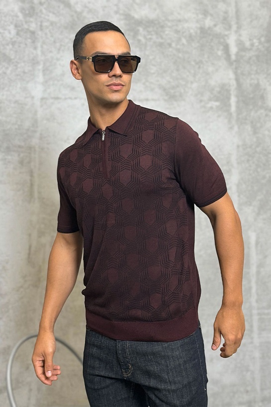 Мужское поло бордового цвета Zilli zip neck