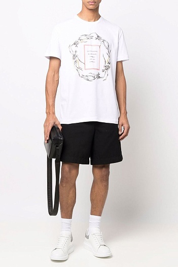 Мужская белая футболка Alexander McQueen skeleton-print   